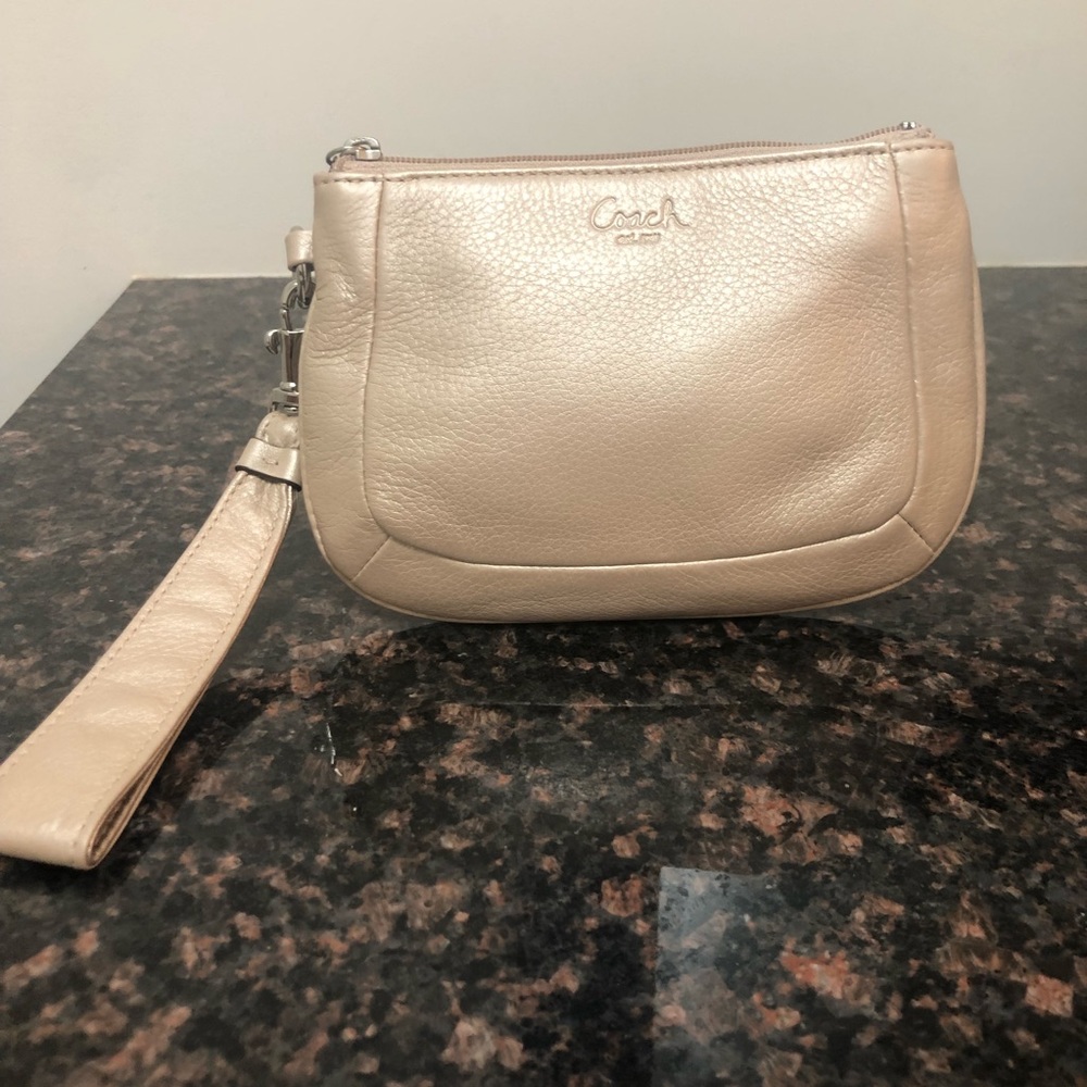 Coach Leather Light Gold Wristlet